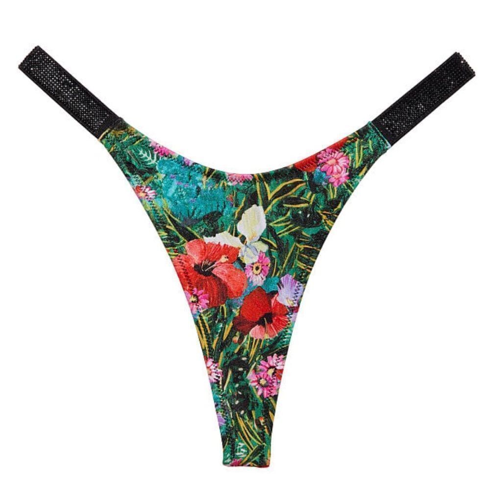 Victorias Secret Swim Rhinestone Shine Strap Thong Bikini Bottoms Tropical